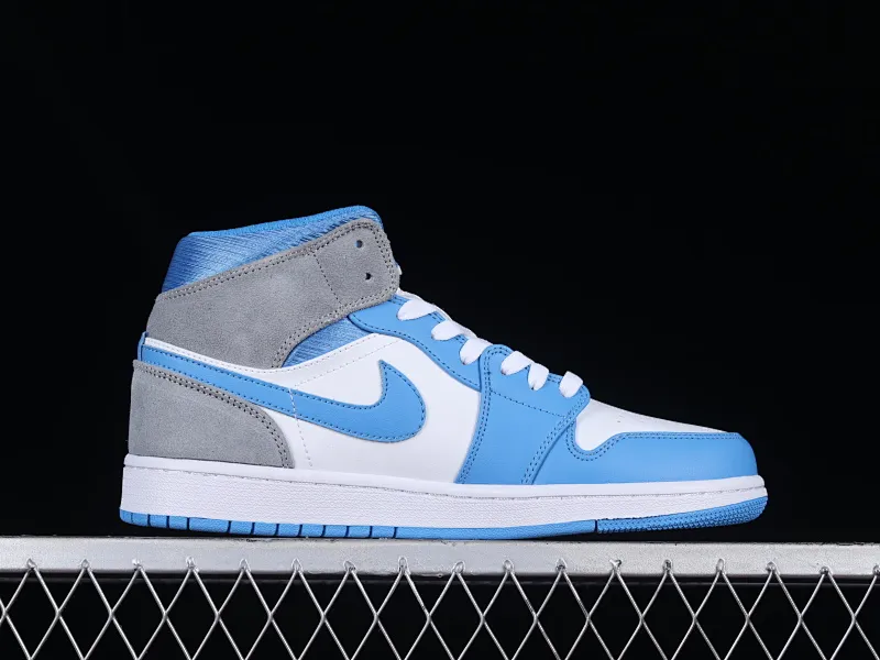 All categories Air Jordan Jordan series basketball shoes Air Jordan 1 Mid Air Jordan 1 Mid "University Blue" AJ1 Joe 1 gray North Carolina color China basketball shoes DX9276-100